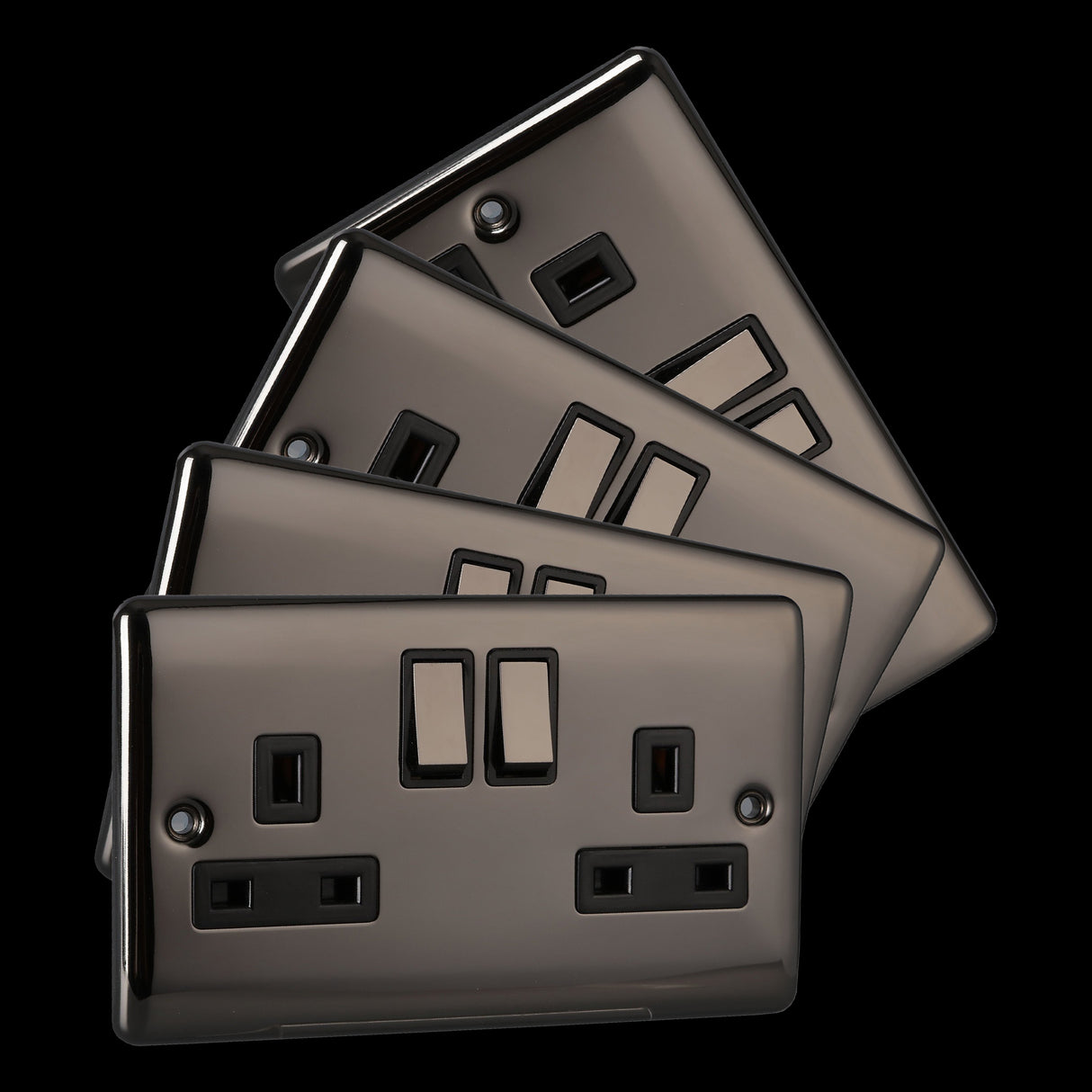 Caradok 2 Gang Double Pole switched socket - Black Nickel