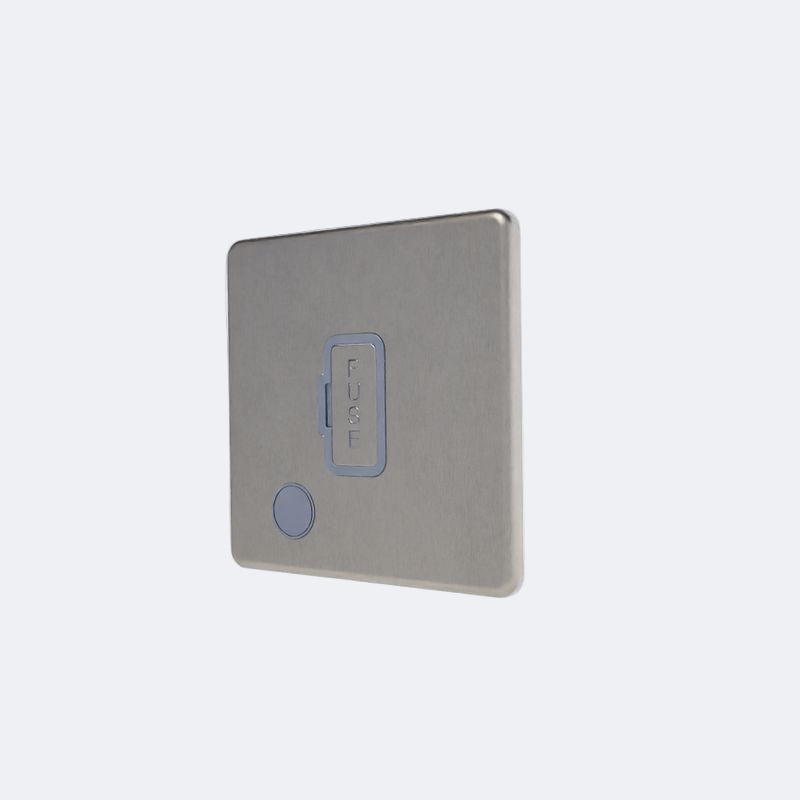 screwless unswitched spur + fo in brushed steel with grey inserts