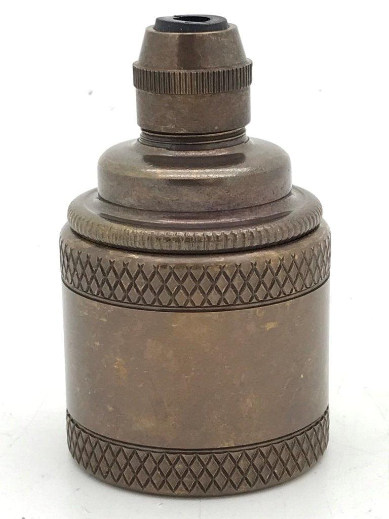 Lampholder ES Antique Brass Decorative Knurled Skirt with Cordgrip - ES / Edison Screw / E27 - Caradok