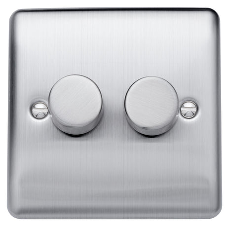 Caradok 400W 2 gang 2way dimmer switch Brushed Chrome, Metal Switch, Grey Insert - Caradok