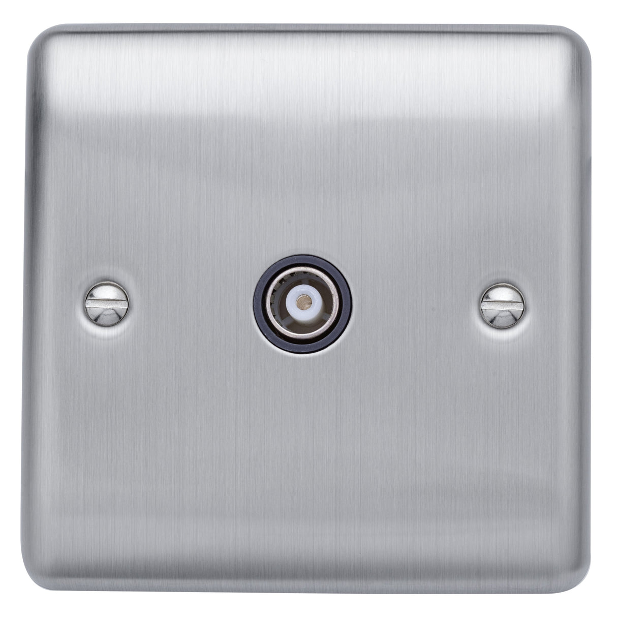 Caradok Isolated coaxial socket, single outlet Brushed Chrome, Metal Switch, Grey Insert - Caradok