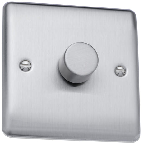 Caradok 400W 1gang 2way dimmer switch Brushed Chrome, Metal Switch, Grey Insert - Caradok
