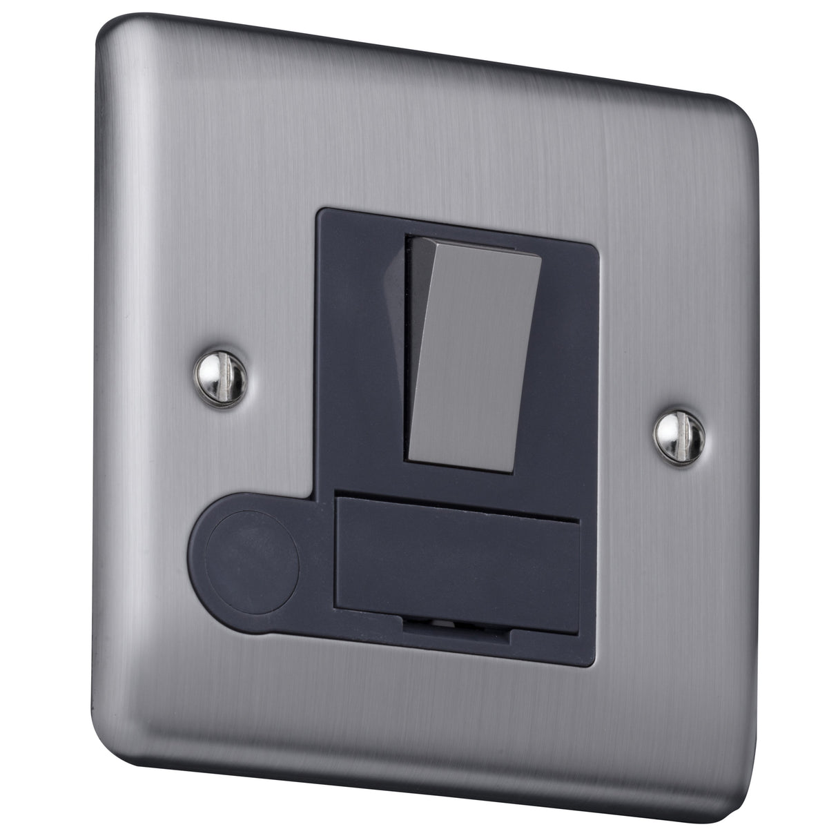 Caradok 13A switched FCU’s Brushed Chrome, Metal Switch, Grey Insert - Caradok