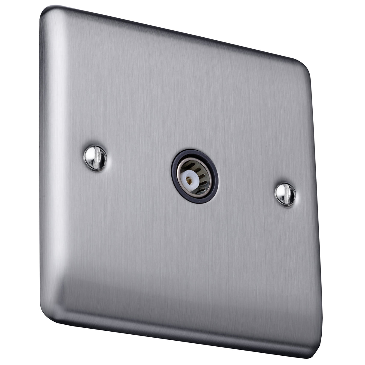 Caradok Isolated coaxial socket, single outlet Brushed Chrome, Metal Switch, Grey Insert - Caradok