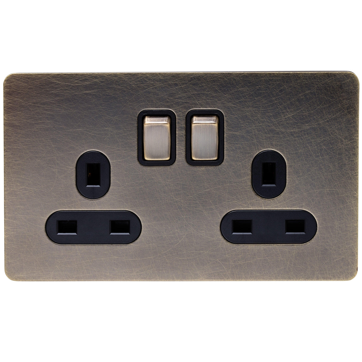 Screwless Antique Brass Socket - 2 Gang - The Georgian - Caradok