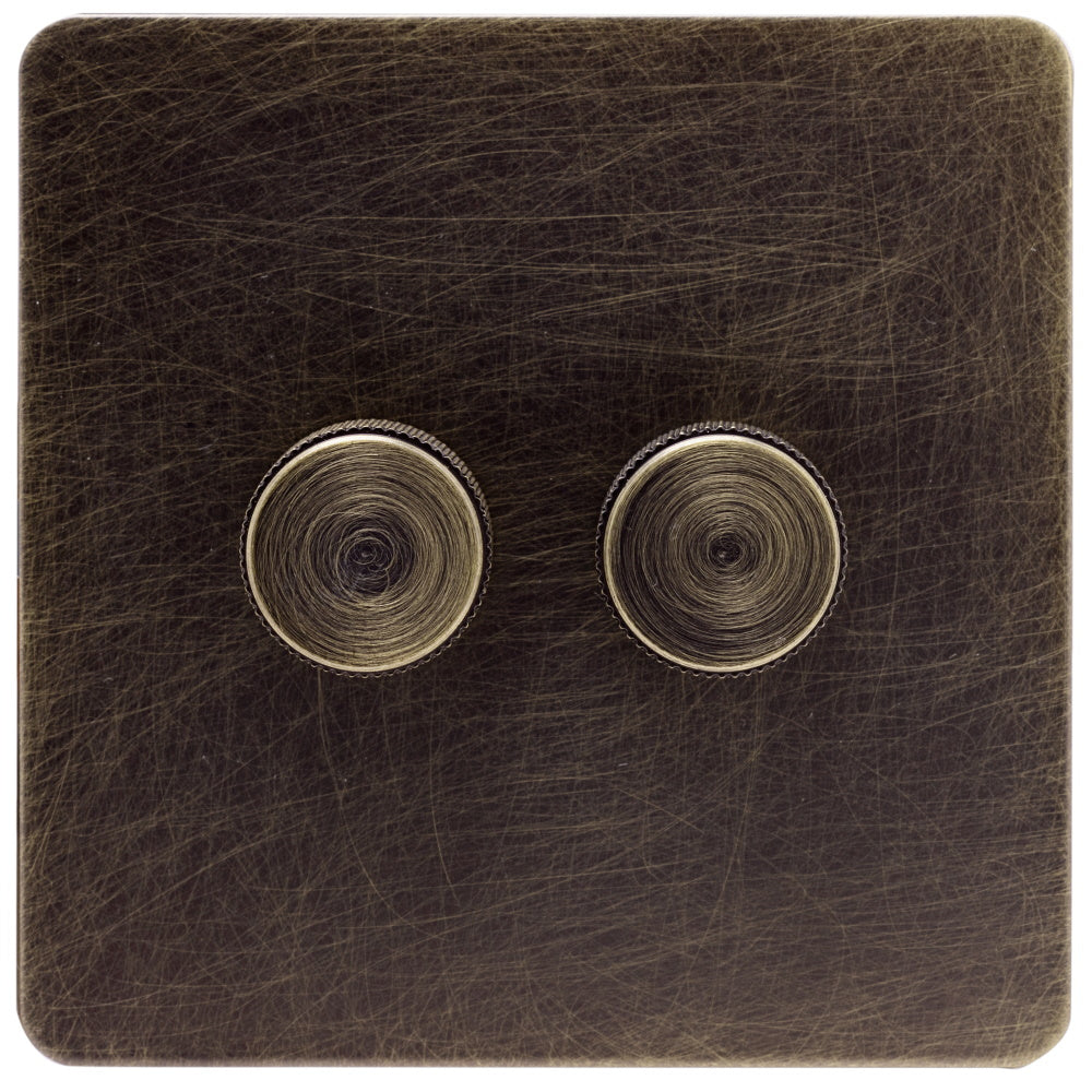 Screwless Antique Brass Dimmer Switch - 2 Gang - The Georgian - Caradok