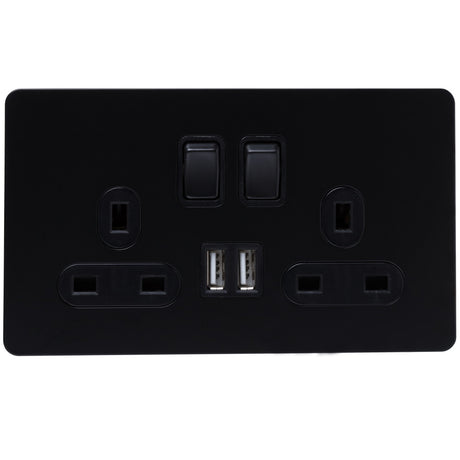 2g Matt Black Socket With USB Outlets- The Screwless - Caradok