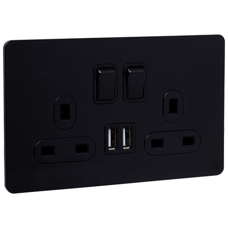 2g Matt Black Socket With USB Outlets- The Screwless - Caradok