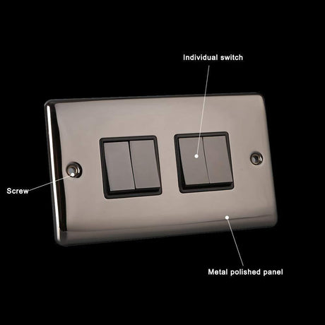 Caradok 4 Gang 2 Way Light Switch - Black Nickel - Caradok