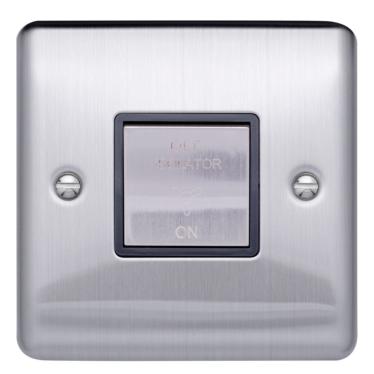 Caradok 1 gang 1 way 3-pole fan switch Brushed Chrome, Metal Switch, Grey Insert - Caradok