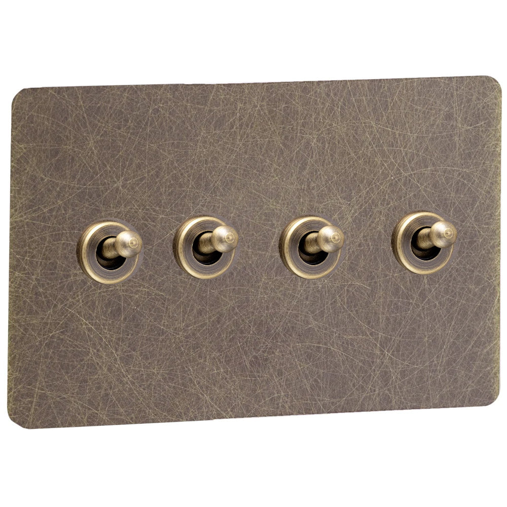 Screwless Antique Brass Toggle Switch - 4 Gang Wide - The Georgian