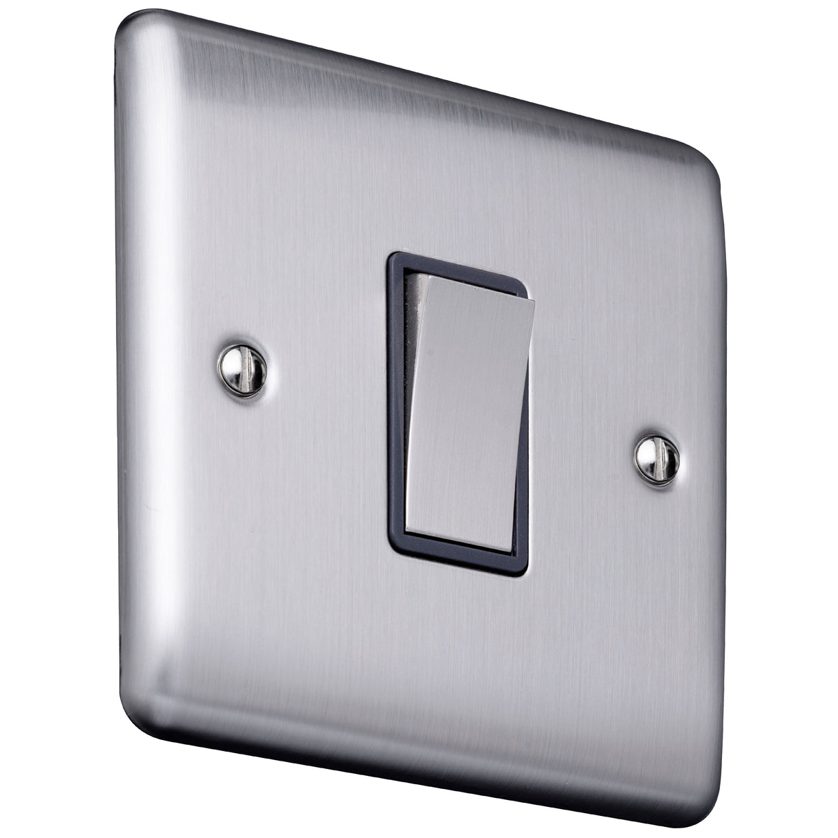 Caradok 1 gang 2 way intermediate switch Brushed Chrome, Metal Switch, Grey Insert - Caradok