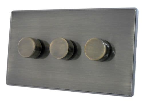 Caradok Screwless Vintage Brass 3 Gang Dimmer Switch