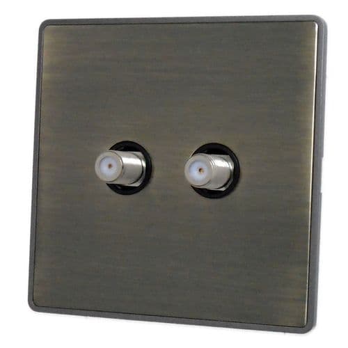 Caradok Screwless Vintage Brass 2 Gang Satellite Socket Point