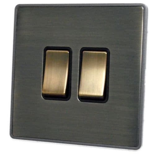 Caradok Screwless Vintage Brass 2 Gang Rocker Light Switch