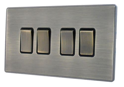 Caradok Screwless Vintage Brass 4 Gang Rocker Light Switch