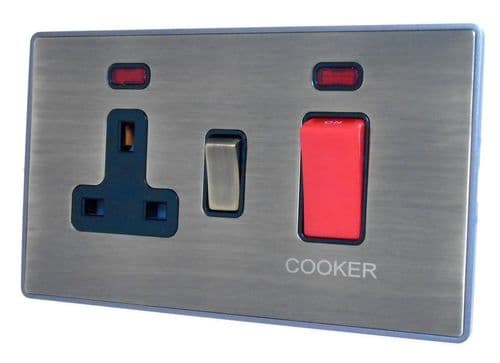 Caradok Screwless Premium Vintage Brass Metal 45 Amp DP Cooker Switch & 13A Switched Socket
