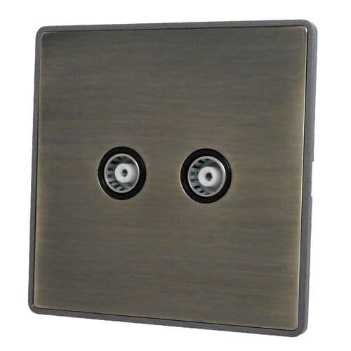 Caradok Screwless Vintage Brass 2 Gang TV Coax Socket Point