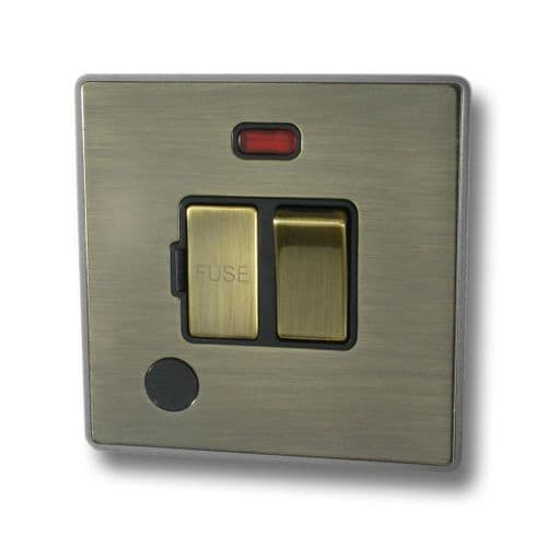 Caradok Screwless Vintage Brass Fused Spur Switch with Neon & Flex Outlet