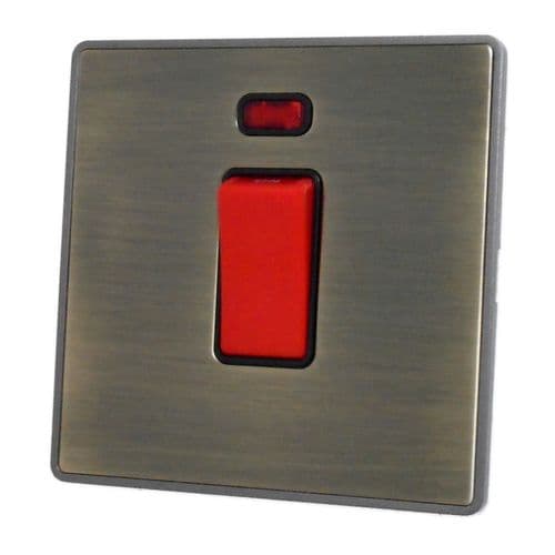 Caradok Screwless Premium Vintage Brass Metal 45Amp DP Cooker Switch & Neon Single Plate