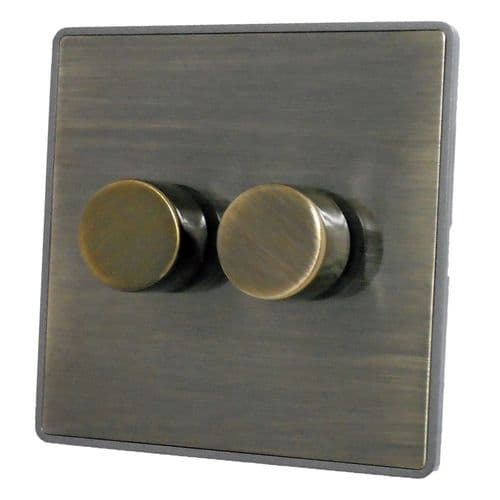 Caradok Screwless Vintage Brass 2 Gang Dimmer Switch