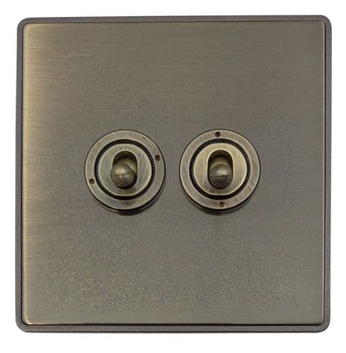 Caradok Screwless Vintage Brass 2 Gang Intermediate Toggle Light Switch