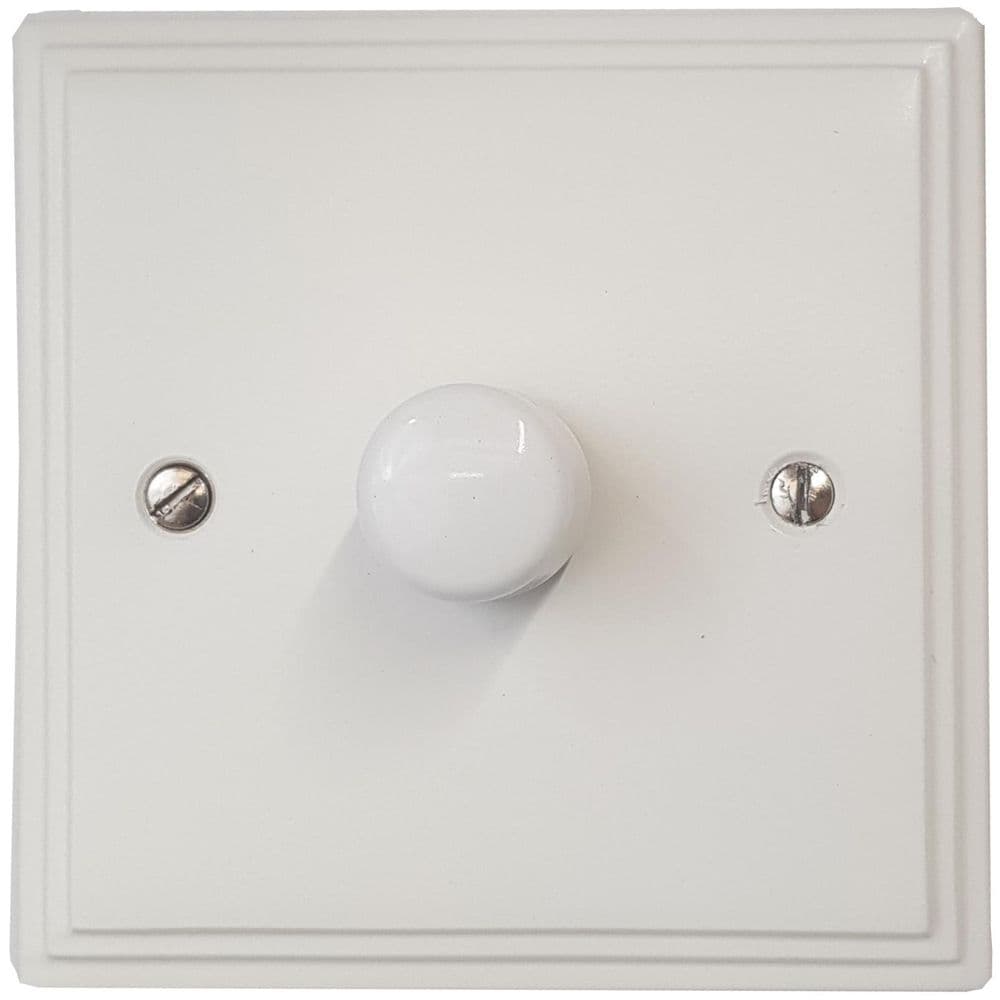 VW11-W Victorian Plate Matt White 1 Gang 1 or 2 Way 400W Halogen Dimmer Switch