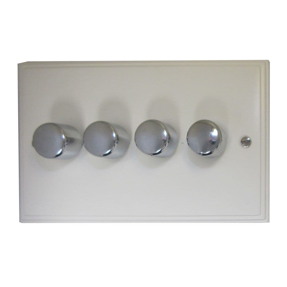VW14-PC Victorian Plate Matt White 4 Gang 1 or 2 Way 400W Halogen Dimmer Switch