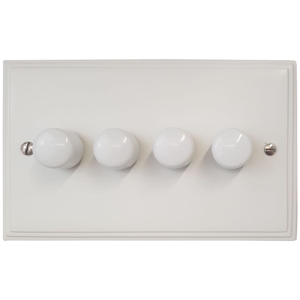 VW14-W Victorian Plate Matt White 4 Gang 1 or 2 Way 400W Halogen Dimmer Switch