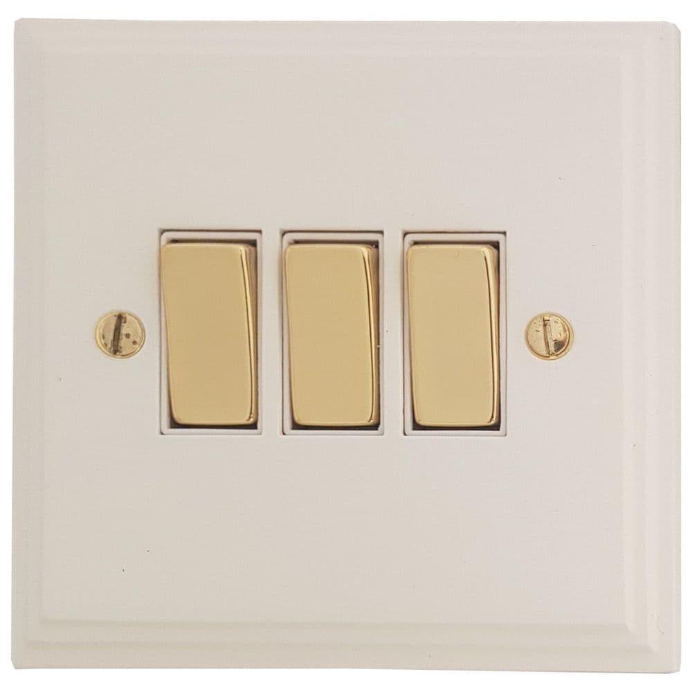 VW203-PB Victorian Plate Matt White 3 Gang 1 or 2 Way Rocker Light Switch