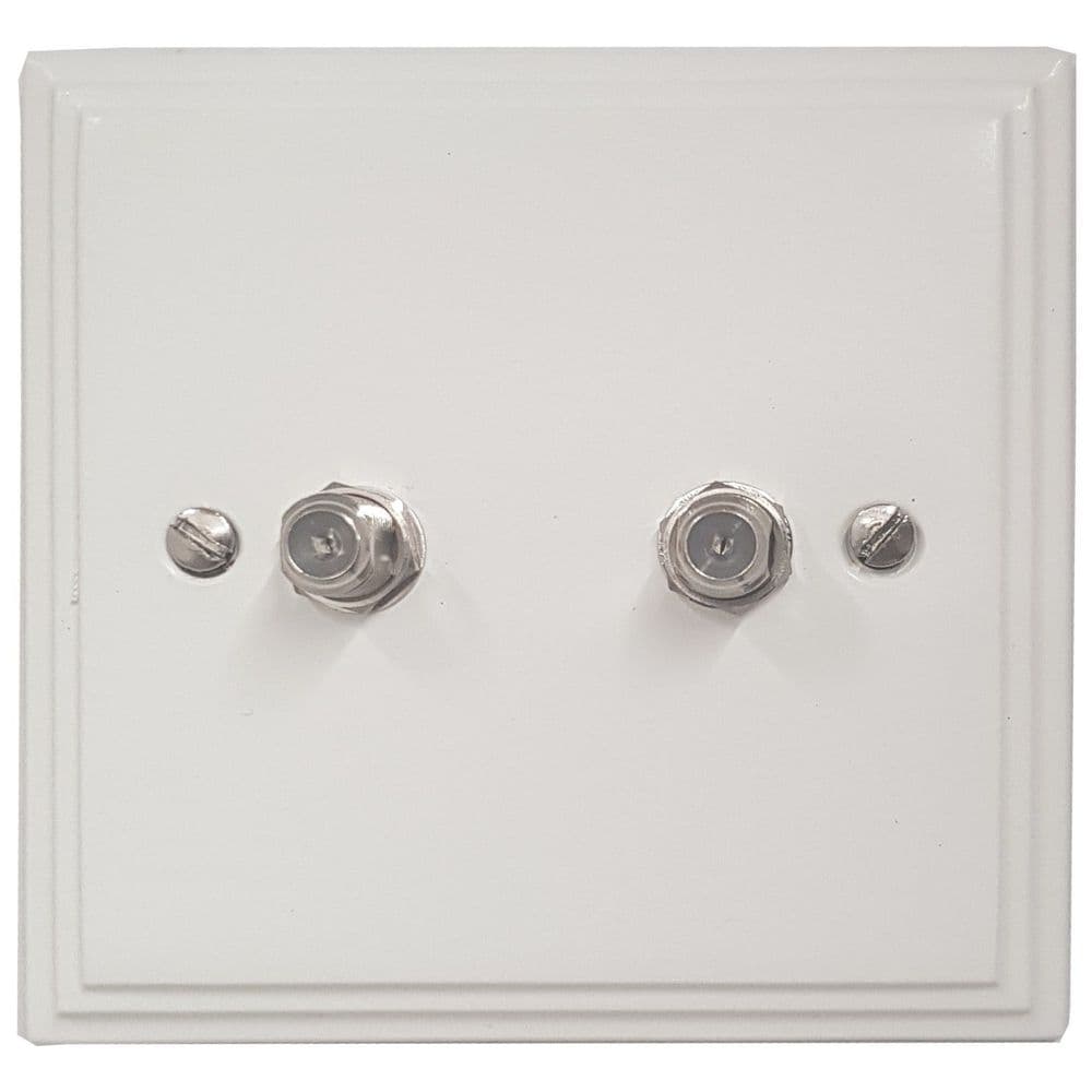 VW237 Victorian Plate Matt White 2 Gang Satellite Socket Point