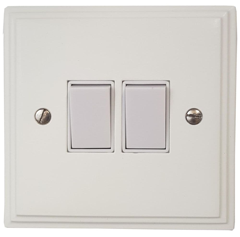 VW2W Victorian Plate Matt White 2 Gang 1 or 2 Way Rocker Light Switch