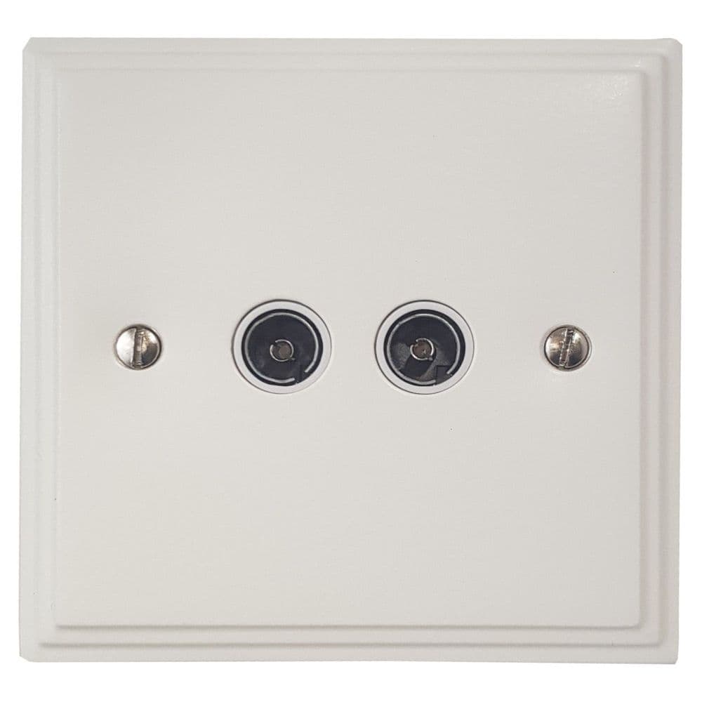 VW36W Victorian Plate Matt White 2 Gang TV Coax Socket Point