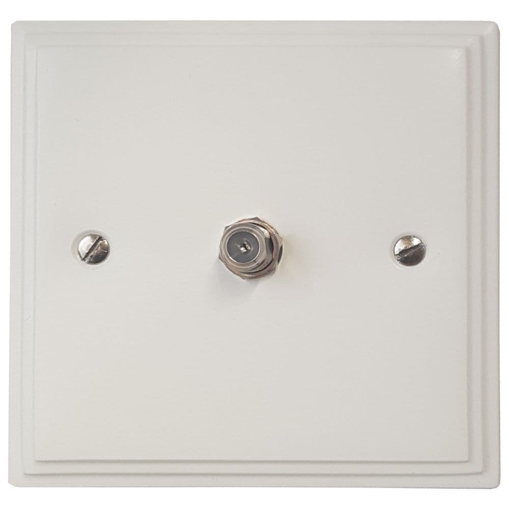 VW37 Victorian Plate Matt White 1 Gang Single Satellite Point Socket