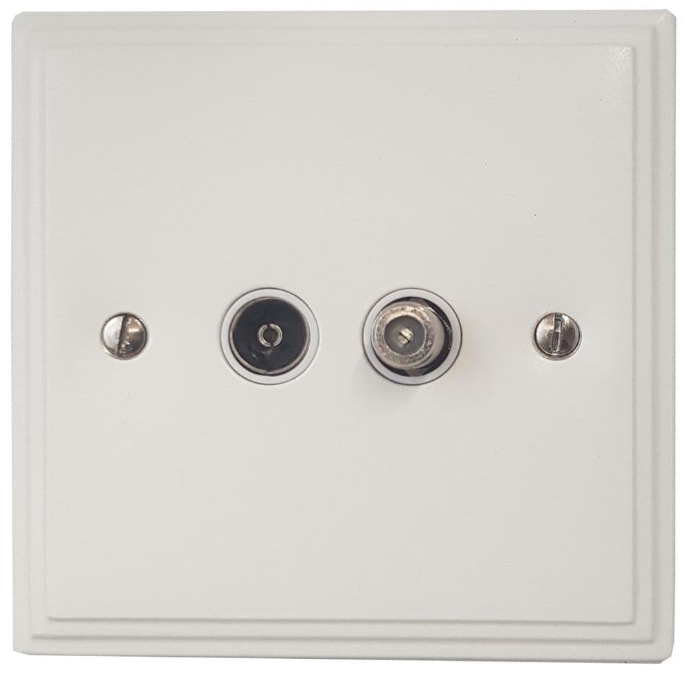 VW38W Victorian Plate Matt White 1 Gang TV Coax & Satellite Socket Point