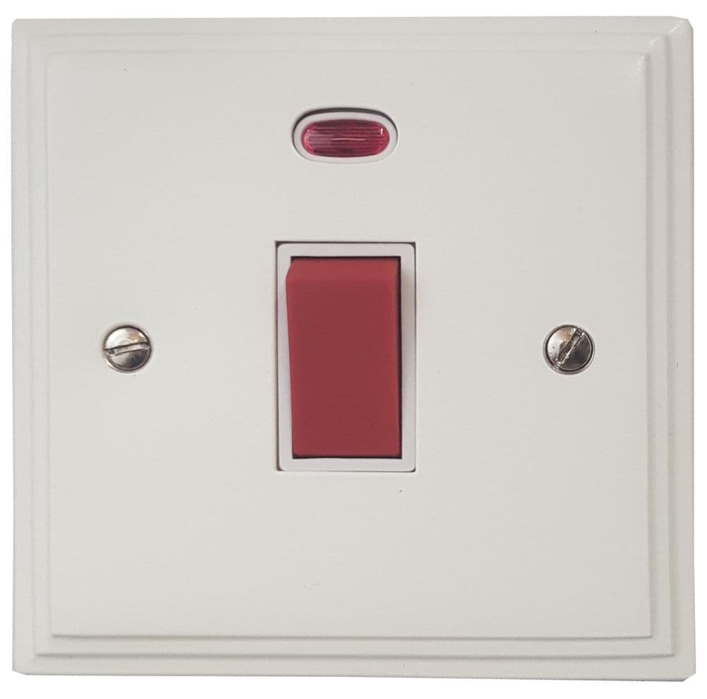 VW46W Victorian Plate Matt White 45 Amp DP Cooker Switch & Neon Single Plate