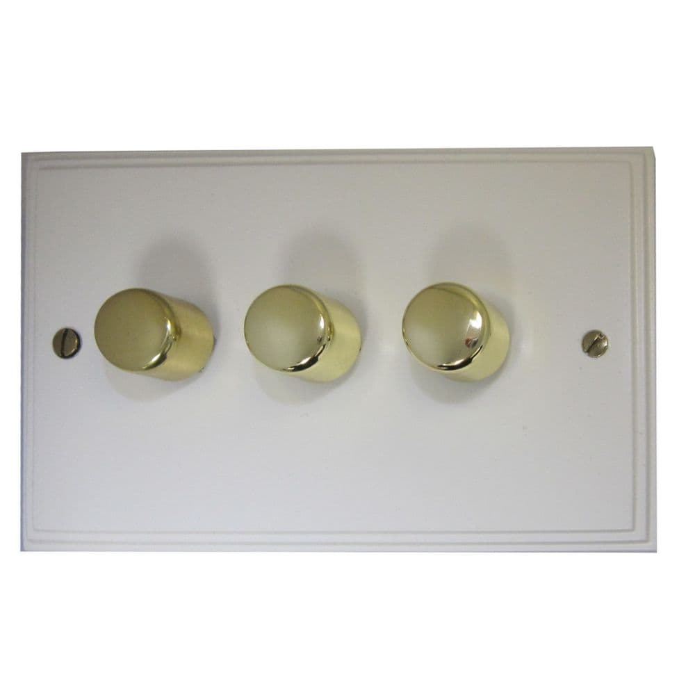 VW513-PB Victorian Plate Matt White 3 Gang 1 or 2 Way V-Pro LED Dimmer Switch