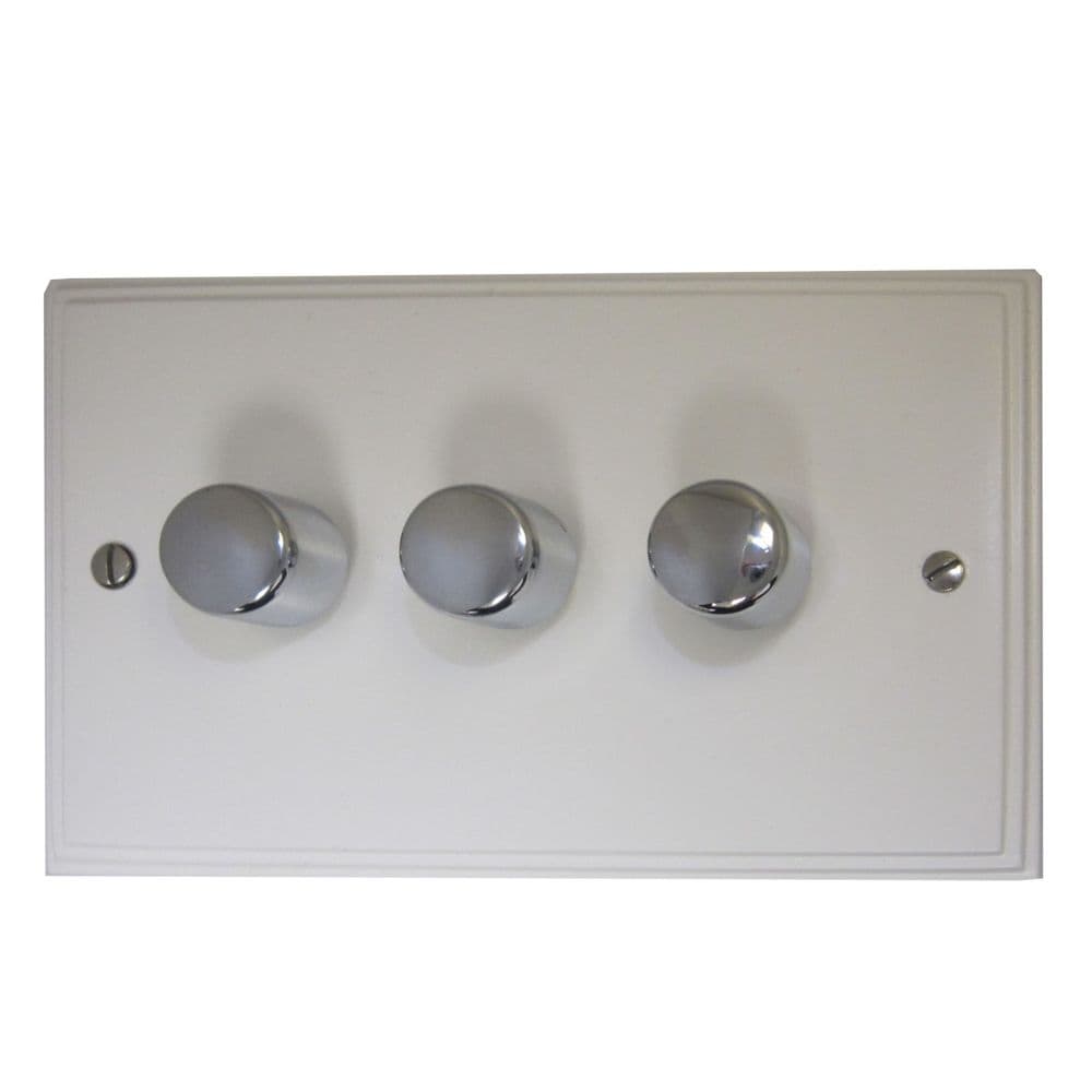 VW513-PC Victorian Plate Matt White 3 Gang 1 or 2 Way V-Pro LED Dimmer Switch