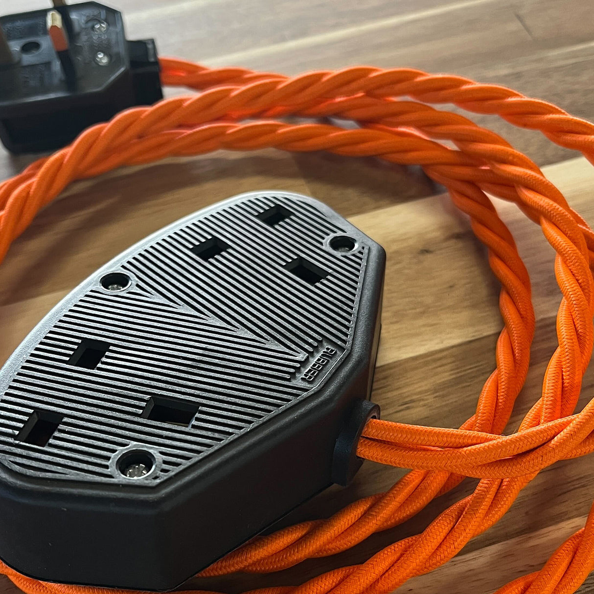 Red / Pink / Orange Braided Fabric Decorative Extension Lead - Black Trailing Socket