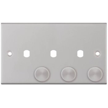 Selectric 5M Satin Chrome 2 Gang Triple Aperture Dimmer Plate with Matching Knobs