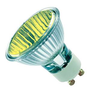 Pack of 10 - Casell Lighting 240v 50w GU10 PAR16 50mm 25ø Yellow Aluminium Reflector Bulb.