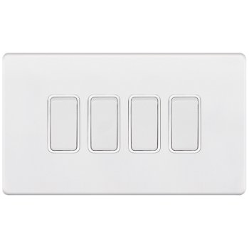 Selectric 5M-Plus Matt White 4 Gang 10A 2 Way Switch with White Insert
