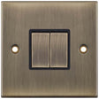 Selectric 5M Antique Brass 2 Gang 10A 2 Way Switch with Black Insert