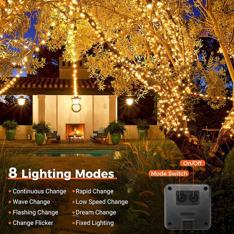 Caradok Solar String Lights Outdoor - 8 Lighting Modes - Extra Long 30m with 300 LEDs - IP65 Waterproof Fairy Lights