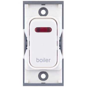 Selectric GRID360 White 20A DP Switch Module Marked ‘boiler’ with Neon and White Insert