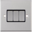 Selectric 7M-Pro Satin Chrome 3 Gang 10A 2 Way Switch with Black Insert