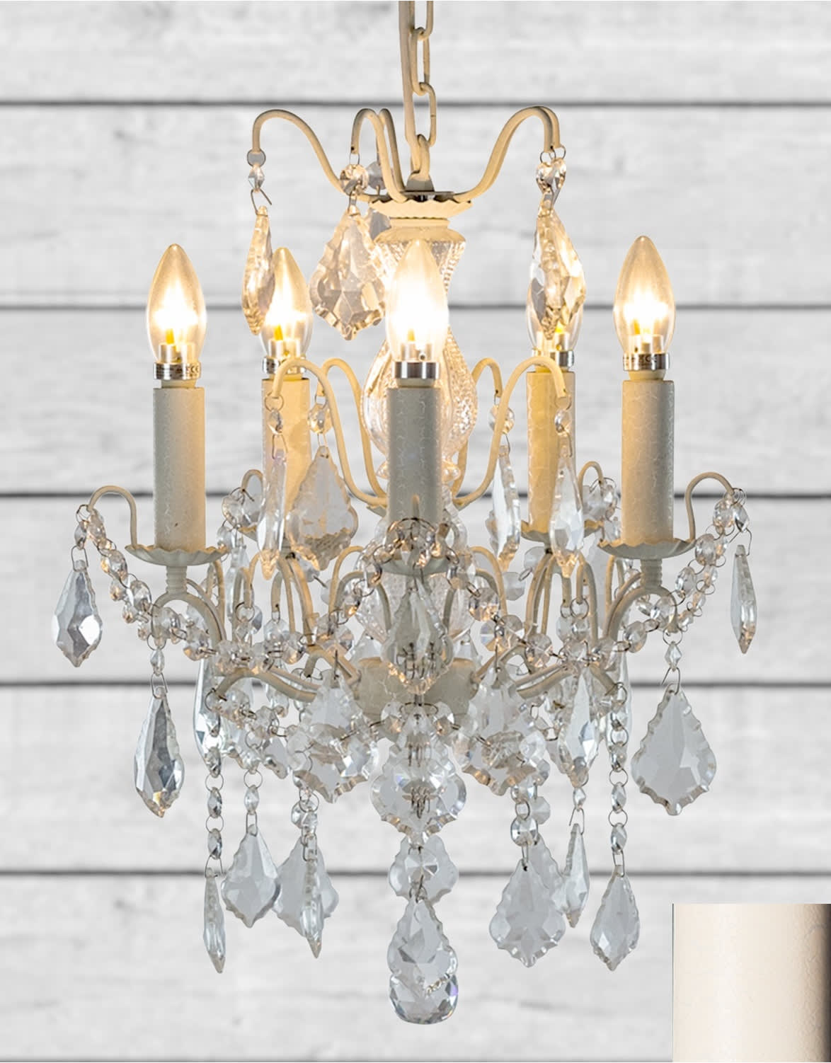 Antique Crackle White 5 Branch French Chandelier - CH10