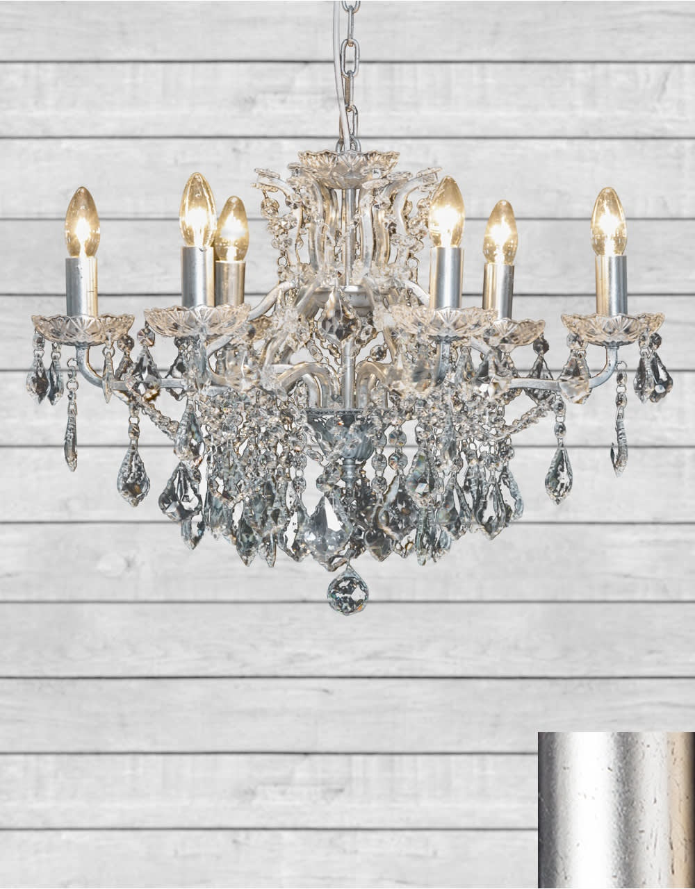 6 Branch Silver Leaf Shallow Chandelier - CH107