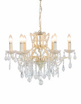 6 Branch Antique Crackle White Shallow Chandelier - CH108