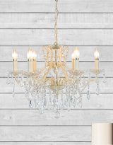 6 Branch Antique Crackle White Shallow Chandelier - CH108